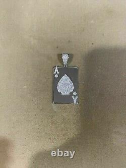 1Ct Round Natural Moissanite Ace of Spades Pendant 14K White Gold Plated Silver