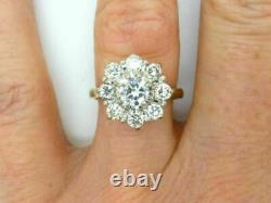2.0 Ct Round Cut Natural Moissanite Cluster Wedding Ring Gift Yellow Gold Plated