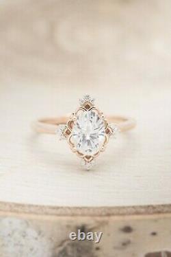 2.00 Ct Oval Moissanite Art Deco Solitaire Engagement Ring 14K Rose Gold Plated