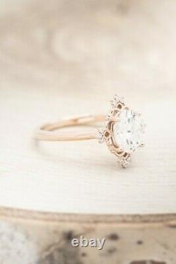 2.00 Ct Oval Moissanite Art Deco Solitaire Engagement Ring 14K Rose Gold Plated