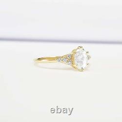2.00 Ct Oval Moissanite Unique Solitaire Engagement Ring 14K Yellow Gold Plated
