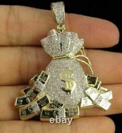 2.00 Ct Round Cut Moissanite Men's Money Bag Pendant 14k Real Yellow Gold Plated