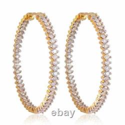 2.00 Ct Round Cut Moissanite Women's Large Hoop Earrings 14k Yellow Gold Plated