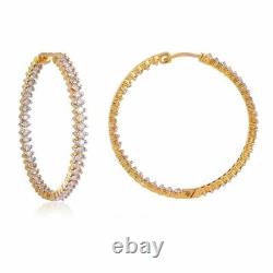 2.00 Ct Round Cut Moissanite Women's Large Hoop Earrings 14k Yellow Gold Plated