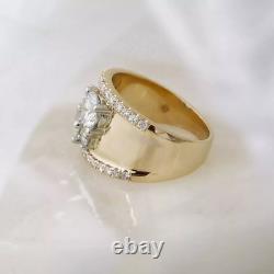 2.00 Ct Round Cut Real Moissanite Cluster Wedding Ring 14k Yellow Gold Plated