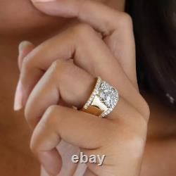 2.00 Ct Round Cut Real Moissanite Cluster Wedding Ring 14k Yellow Gold Plated