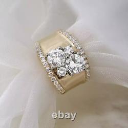 2.00 Ct Round Cut Real Moissanite Cluster Wedding Ring 14k Yellow Gold Plated