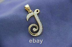 2.00 Ct Round Cut Real MoissaniteJ Initial Pendant For Gift Yellow Gold Plated
