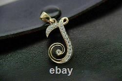 2.00 Ct Round Cut Real MoissaniteJ Initial Pendant For Gift Yellow Gold Plated