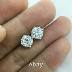 2.00 TCW Round Cut DVVS1 Moissanite Stud Earring In Solid 14k White Gold Plated