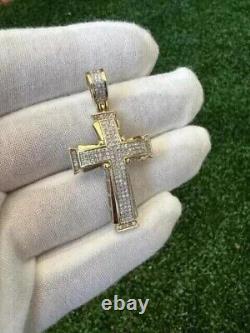 2.00CT Round Good Cut Mossanite Cross Pendant In 14K Yellow Gold Plated Silver