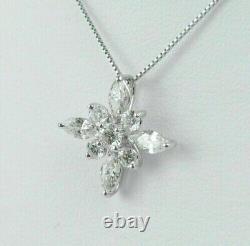 2.00Ct Marquise Lab-Created White Sapphire Flower Pendant 14k White Gold Plated