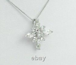 2.00Ct Marquise Lab-Created White Sapphire Flower Pendant 14k White Gold Plated