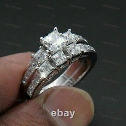 2.00Ct Princess Simulated Diamond Engagement Bridal Set White Gold Plated Silver