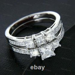 2.00Ct Princess Simulated Diamond Engagement Bridal Set White Gold Plated Silver