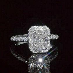 2.00Ct Radiant Cut Simulated Diamond Halo Engagement Ring 14K White Gold Plated
