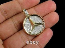 2.00Ct Round Cut Moissanite Mercedes Pendant In 14K Yellow Gold Plated Silver