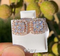2.00Ct Round Cut Moissanite Square Cluster Stud Earrings 14K Yellow Gold Plated
