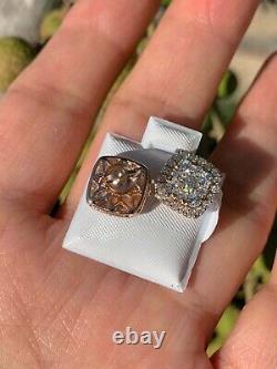 2.00Ct Round Cut Moissanite Square Cluster Stud Earrings 14K Yellow Gold Plated