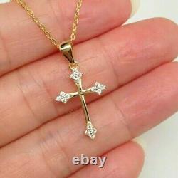 2.00Ct Round Cut Simulated Diamond Cross Pendant Necklace 14K Yellow Gold Plated