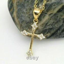 2.00Ct Round Cut Simulated Diamond Cross Pendant Necklace 14K Yellow Gold Plated