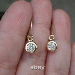 2.00Ct Round Moissanite Dangle Drop Earrings Solid 14K Yellow Gold Plated