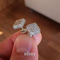 2.0Ct Round Cut Moissanite Square Cluster Stud Earrings In 14K White Gold Plated