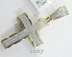2.0Ct Round Cut Real Moissanite Men's Cross Charm Pendant 14k Yellow Gold Plated