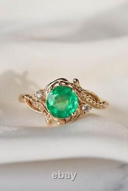 2.0Ct Round Lab Created Emerald Solitaire Engagement Ring 14K Yellow Gold Plated