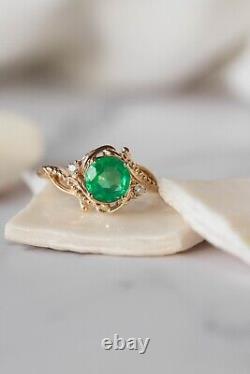2.0Ct Round Lab Created Emerald Solitaire Engagement Ring 14K Yellow Gold Plated