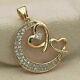 2.10 Ct Round Cut Real Moissanite Moon Heart Pendant 14k Yellow Gold Plated