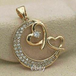 2.10 Ct Round Cut Real Moissanite Moon Heart Pendant 14k Yellow Gold Plated