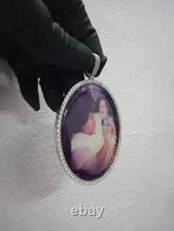 2.10Ct Round Cut Moissanite Customized Photo Memory Pendant White Gold Plated