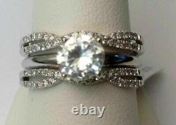 2.10Ct Round Real Moissanite Bridal Set Engagement Ring 14K White Gold Plated