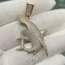 2.20 CT Round Cut Real Moissanite Shark Men's Pendant 14K Yellow Gold Plated