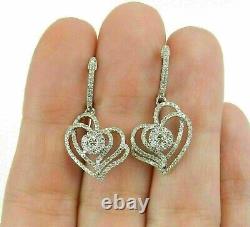 2.20 Ct Real Moissanite Stud Drop Dangle Earrings 14K White Gold Silver Plated