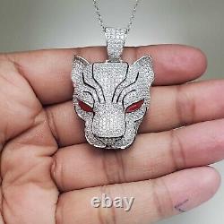 2.20CT Round Cut Moissanite Panther Head Charm Pendant White Gold Plated Silver