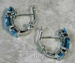 2.20Ct Emerald Simulated Blue Topaz Pretty Hoop Earrings 14K White Gold Plated