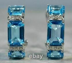 2.20Ct Emerald Simulated Blue Topaz Pretty Hoop Earrings 14K White Gold Plated