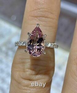 2.20Ct Pear Cut Lab Created Pink Sapphire Solitaire Ring 14K White Gold Plated