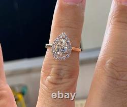 2.20Ct Pear Cut Real Moissanite Halo Women Engagement Ring 14K Rose Gold Plated