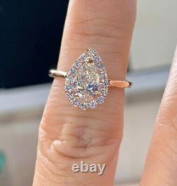 2.20Ct Pear Cut Real Moissanite Halo Women Engagement Ring 14K Rose Gold Plated