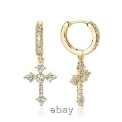 2.20Ct Round Real Moissanite Men's Drop/Dangle Earrings 14K Yellow Gold Plated