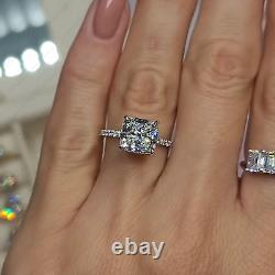 2.26Ctw Cushion Moissanite Hidden Halo Engagement Ring in 14K White Gold Plated