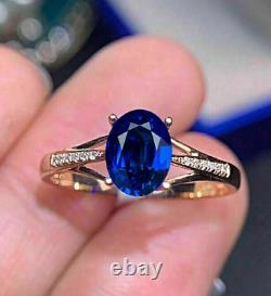 2.2Ct Oval Cut Lab Created Sapphire Engagement Fancy Ring 14k Yellow Gold Plated