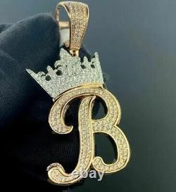 2.30 Ct Round Cut Moissanite Crown B Initial Pendant 14K Two Tone Gold Plated