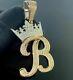 2.30 Ct Round Cut Moissanite Crown B Initial Pendant 14k Two Tone Gold Plated