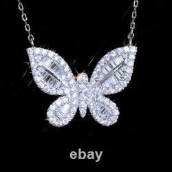 2.30Ct Baguette Cut Moissanite Butterfly Charm Pendant In 14K White Gold Plated