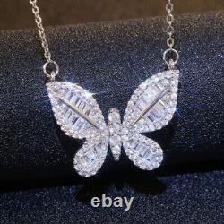 2.30Ct Baguette Cut Moissanite Butterfly Charm Pendant In 14K White Gold Plated