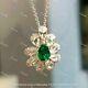 2.30ct Pear Cut Simulated Green Emerald Flower Pendant 14k White Gold Plated
